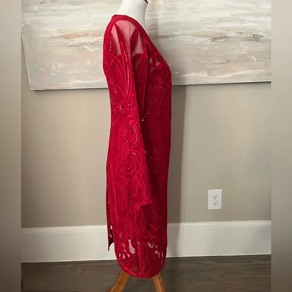 Marchesa Notte stunning red velvet and sequin dress